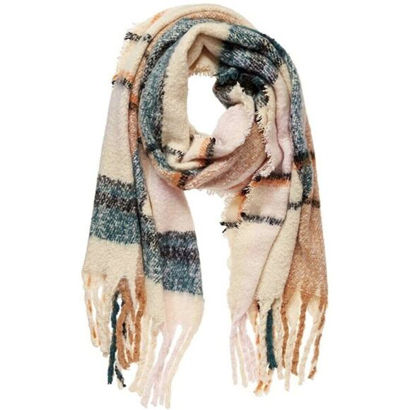 Steve Madden Accessories - Steve Madden Blanket Scarf Plaid with Fringe Detail Cozy Warm Winter Multicolor
